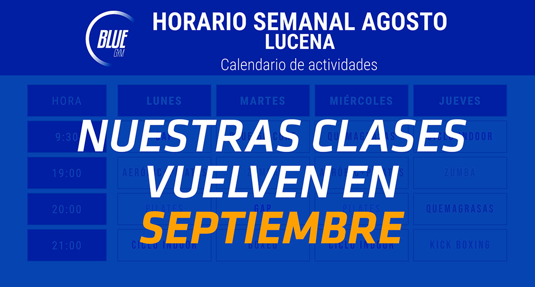 Horario semanal con el calendario de actividades en Blue Gym Lucena.